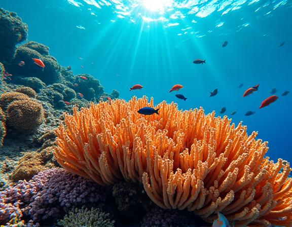 Colorful coral and fish at the Great Barrier Reef