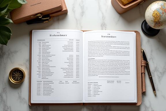 A personalized travel itinerary document on a desk